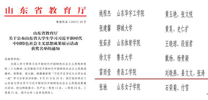 我校学生在“山东省大学生学习习近平新时代中国特色社会主义思想成果展示活动”中斩获佳绩